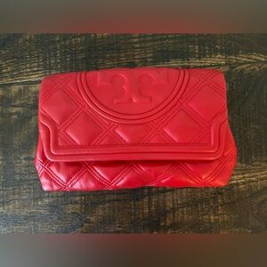 Tory Burch Brilliant Red Soft Fleming Clutch